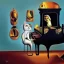 Placeholder: surreal cat playing piano in style of salvador dali painting with picture of dali in background