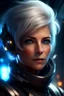 Placeholder: Galactic beautiful aged woman commander Ship deep blue eyed whitehaired