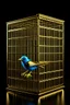 Placeholder: babylon reprsented by gold twitter bird logo captured in a caged box in a box