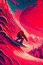 Placeholder: Snowboarding, psychedelic, red tones, fantasy landscape