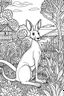 Placeholder: Outline art, no shading, kangaroo full body in the garden, cartoon style, black and white, low detail, --ar 9:11