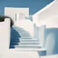 Placeholder: Minimalist abstract cyanotype photo of stairs outside a Greek house