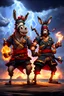 Placeholder: Donkey pirate and donkey ninja with thunderstorms in the background and fireballs falling from sky