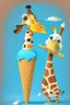 Placeholder: Cartoon character penguin and giraffe eating ice cream