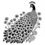 Placeholder: white, A peacock in a regal pose, focusing on its majestic feathers., coloring book, vector, white background, outline, with images neatly contained within the background, just black and white color, full body, no color.