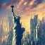 Placeholder: Cyberpunk scene of futuristic Liberty Statue of New York, masterpiece,galaxian,sci-fi, in the style of John Berkey