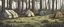 Placeholder: campsite, tents, overgrown, post-apocalyptic, comic book, forest, cinematic, from far away,