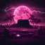 Placeholder: A realistic moon in a glowing dark pink place, chain on the ground, lightning, a gravestone