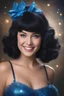 Placeholder: full color, facial portrait, smiling 18-year-old Betty Rubble with (((Black Hair))), (((blue eyes))), (((Blue ribbon in her hair))), 32k, UHD, Professional Photo -- Botany - Starry - Retro Pop - Dark Fantasy - Horror - Festive - Realistic - 32k, UHD, professional quality, 8 x 10 digital photograph