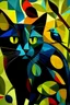 Placeholder: gato negro mirando a un pajarito cubismo