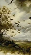 Placeholder: A white sky with singing birds painted by Gustave Courbet
