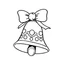 Placeholder: A black and white cute drawing of a Christmas bell, only outline, white background,for kids