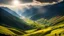 Placeholder: Majestic Himalayan landscape, terraced fields, steep slopes, distant enormous mountains, river gorge, dramatic sunlight, chiaroscuro, beautiful composition