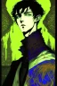 Placeholder: black hair, 17 year old, male, alchemist, in the style of Harry Clarke