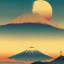 Placeholder: Ukiyo-e Style , mount fuji, sun set