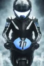 Placeholder: All Black racing suit AnnaSophia Robb, portrait, ghost mask, wearing high tech racing helmet, white smoke, dark, rage, sorrow, high definition, ultra 8 k, volumetric lighting, blue fire, fog
