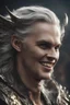 Placeholder: a very close up side profile image of an evil angel, smiling,8k quality, supper realistic