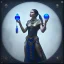 Placeholder: a native woman holding a blue crystal up to the sky and screaming, steam punk, realistic, made in octane, cinematic, ultra-realistic, extremely detailed octane rendering, 8K, VRAY Super Real ar 2:3, dof photorealistic futuristic 50mm lens hard lighting dark gray tintype photograph, realistic lighting