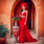 Placeholder: a woman in a red dress holding a vase, creative colorfull - makeup, moroccan city, cursed images, with professional makeup, inspired by Nassos Daphnis, hand built ceramics, influencer, funny hat, extremely long forehead, very very very beautifull face, amphora, real life photo of a syrian man, wine, identical picture, gourdsvery nice country side with hills ,waterfall over a river with clear water,girls with perfect pretty face in folk costums and a jar, filling their jugs with water and some of