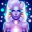 Placeholder: Smiling happy galactic girl, glitter blue and white dress with jewels, blond hair, blue eyes, pink glossy lips, cinematic lights, HQ, 4k, high details