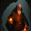 Placeholder: Old human wizard in dark robes in a dark cave covered in darkness