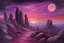 Placeholder: Purple sky, mountains, rocks, fantasy, sci-fi films influence, impressionism paintings