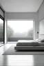 Placeholder: Minimalistic bed room with big window with modern interior.