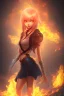 Placeholder: 3d misterious Anime girl close and personal in fire background