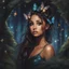 Placeholder: Painting of a beautiful girl, beautiful, pretty face, young girl, fantasy art, Ariana Grande's face, dream, trees, forest, dark night, song, glitter butterflies, fantasy