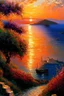 Placeholder: Greece landscape oil painting, detailed Claude Monet, detailed, sunset