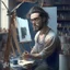 Placeholder: man in a art studio, realistic avatar