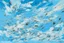 Placeholder: A light palish blue windy sky with clouds painted by Jackson Pollock