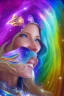 Placeholder: cosmic woman angels smile, admiral from the future, one fine whole face, crystalline skin, expressive blue eyes,rainbow, smiling lips, very nice smile, costume pleiadian, Beautiful tall woman pleiadian Galactic commander, ship, perfect datailed golden galactic suit, high rank, long blond hair, hand whit five perfect detailed finger, amazing big blue eyes, smilling mouth, high drfinition lips, cosmic happiness, bright colors, blue, pink, gold, jewels, realist, high commander,ufo rainbows