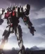 Placeholder: futuristic samurai mechwarrior gundam on the surface of an alien planet