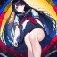 Placeholder: Clear focus, High resolution, long black fluffy hair, red eyes, chopped bangs, wearing a sailor uniform, wearing a sailor skirt, colorful, hollywood, female, human, mortal, thin legs, no outlines, extreme close up