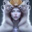 Placeholder: portrait of the most gorgeous, stunning, beautiful ice goddess with a large wolf, intricate crystal ice crown, large wolf, 8k resolution, large wolf, high-quality, fine-detail, ornate, digital art, detailed matte, volumetric lighting, brian froud, howard lyon, selina french, annie stokes, lisa parker, greg rutowski,