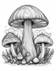 Placeholder: mushroom world minimalistic landscape. line art, background, vector, svg, coloring book page style, black outline on white background