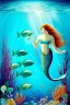 Placeholder: underwater scene, a mermaid, beautiful colors, fish, very fine detail, high quality, mystical, romanticism, intricate, Neo-Impressionism,