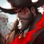 Placeholder: Clear focus, High resolution, max detail, Portrait, bearded, Gunslinger, Cowboy, cowboy hat, serious face, Blood Splatter