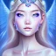 Placeholder: portrait of a beautiful mongolian woman with an angel face smiling,long blond hair, blue eyes, pink and blue dress, jewels, soft light aura