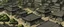Placeholder: A dark brownish black Japanese village with a palace designed in ancient Roman mosaics