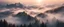 Placeholder: Hyper Realistic Areal view of mountains & trees with thick fog at sunset