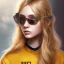 Placeholder: Girl with long wavy brown blond hair, yellow hawk eyes. Wears Hogwarts Hufflepuff uniform and sunglasses with a yellow clip.