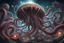 Placeholder: View into an event horizon in space with many enormous strange tentacled creatures with huge eyes and mouths flying around