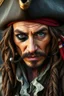 Placeholder: Portrait of pirate of the Caribbean with one eyed lash on the left eye