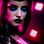 Placeholder: portrait, beautiful punk busty female Cyborg, intense stare, sad eyes, post-apocalyptic in a cyberpunk city,minimal skintight latex dress, bladerunner, realistic, intriacte detail, sci-fi fantasy style, volumetric lighting, particles, highly detailed ,cinamatic , deep colours,8k, in the style of Kaare Andrews