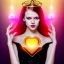 Placeholder: Attractive young teenage girl with golden red hair wearing a gold tiara, who is dressed like a witch casting a spell holding a red heart gem, she has cat ears and open dazzling blue eyes, in the background there are abandoned pillars, the girl is on a planet, black black girl dress, full body portrait, arm colors gradient effect into stars, rendered, unity 3d, unreal engine, dslr, hdr, 4k, edited, photorealistic, normal number of appendages, freckles, artists render