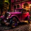 Placeholder: an oldtimer Ford model A from 1931 with a spare tire at the back, high bodywork dark red color drives on an old-fashioned square with mansions on either side, Award winning photography illustration dynamic lighting 8k, award winning fantastic view portrait, colourful Nikon850