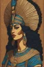 Placeholder: museum quality color woodcut of an ancient female Egyptian queen with highly detailed hair and facial features , in the style of Gustave Baumann, with a fine art aesthetic, highly detailed, finely cut ,8k render,
