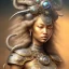 Placeholder: Sango fantasy, fantasy magic, intricate, sharp focus, illustration, highly detailed, digital painting, concept art, matte, art germ and Paul Lewin and Kehinde Wiley, masterpiece silver elephant head bronze Buddha Asian African girl nice breast Hawaiian hair turquoise golden waves